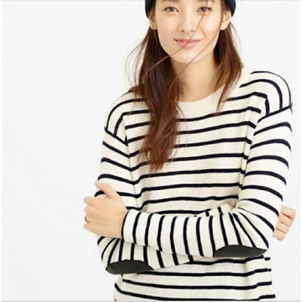 J.Crew Merino Striped Sweater with Elbow Patches